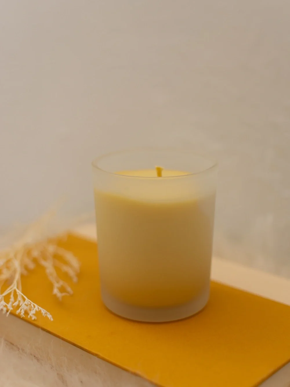 Pure Beeswax Candle in Frosted Glass (6 oz) Natural Non Toxic Healthy Home